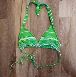 Rusty Green Striped Tie Bikini Top M